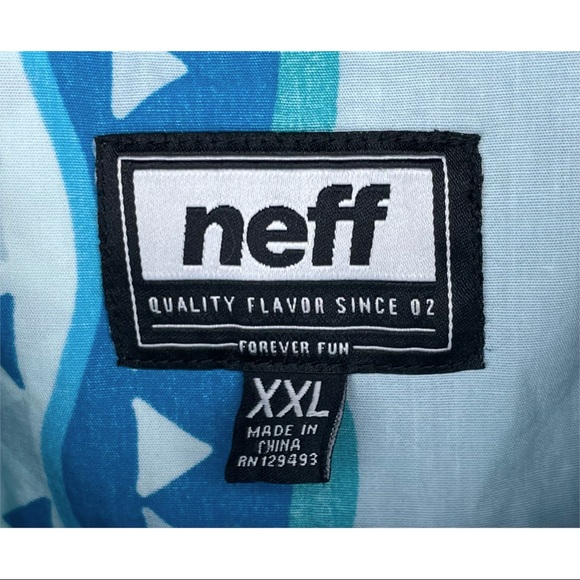 Neff Men’s Morris Button Front Short Sleeve XXL 90s Rad Shirt Blue Green White - Picture 3 of 4